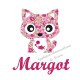 Appliqué thermocollant personnalisé chat en liberty rose et poisson en flex pailleté
