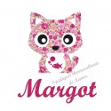 Appliqué thermocollant personnalisé chat en liberty rose et poisson en flex pailleté