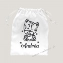 Petit sac personnalisé bébé tigre avec prénom velours pochon