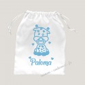 Petit sac personnalisé bébé girafe avec prénom velours pochon