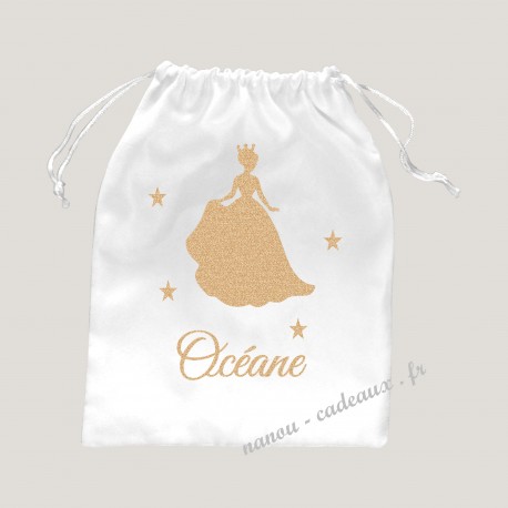 Sac pochon princesse avec prénom personnalisé