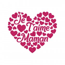 Appliqué thermocollant Je T'aime maman en flex pailleté