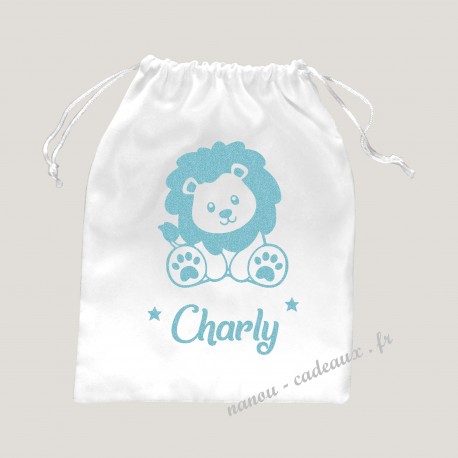Sac pochon lion prénom personnalisé