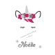 Licorne fleurie prénom personnalisé en appliqué thermocollant pailleté