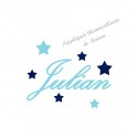 Appliqué thermocollant prénom belle écriture étoiles en flex pailleté bleu clair