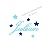 Appliqué thermocollant prénom belle écriture étoiles en flex pailleté bleu clair
