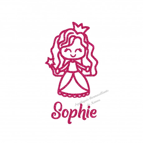 Princesse et prénom thermocollant personnalisé pailleté patch