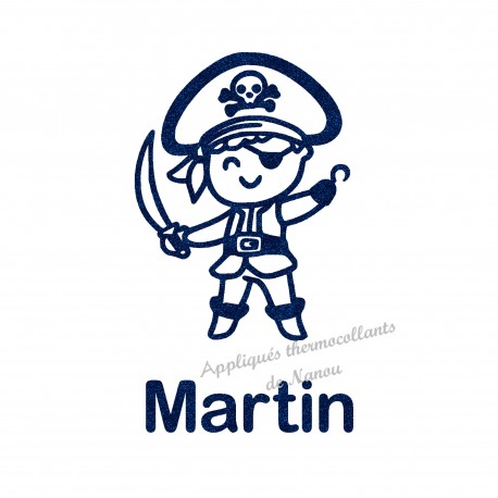 Pirate et prénom personnalisé thermocollant pailleté patch