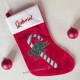 Chaussette botte noël sucre d'orge avec prénom personnalisé velours ou pailleté