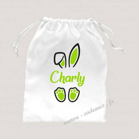 Sac pochon lapin Pâques personnalisé velours prénom