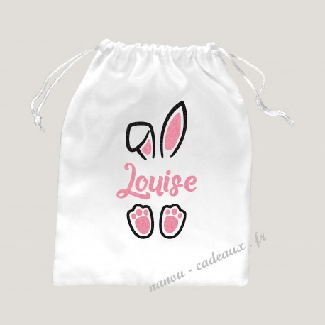 Sac pochon lapin Pâques personnalisé pailleté prénom