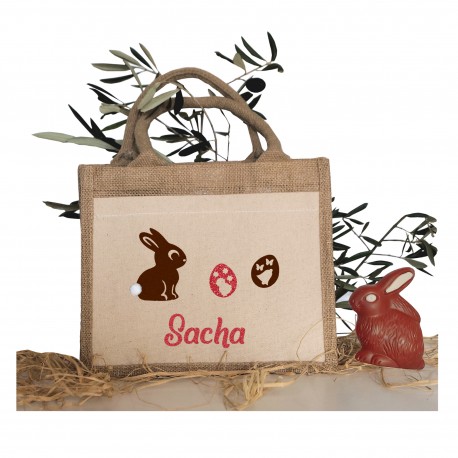 Panier de pâques lapin et prénom personnalisé, panier chasse aux œufs