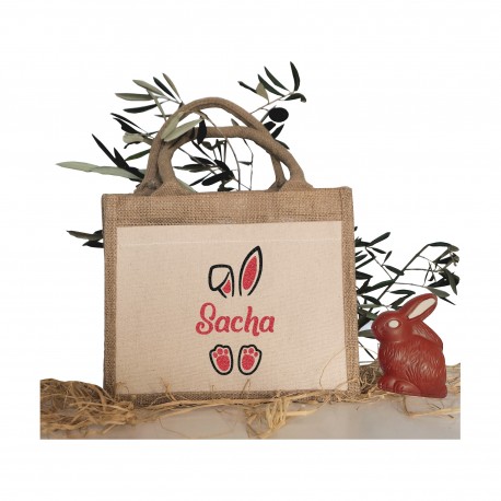 Sac de pâques personnalisé lapin et prénom, panier chasse aux œufs