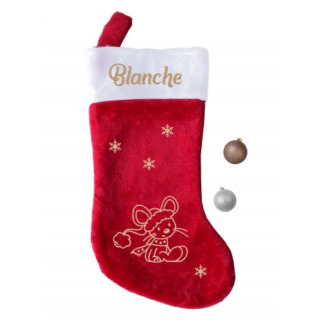Botte chaussette de Noël souris avec prénom personnalisé