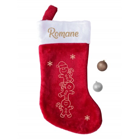 Botte chaussette de Noël bonhomme sucre d'orge avec prénom personnalisé