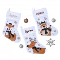 Chaussette botte Noël renard ou renne prénom personnalisé, décoration
