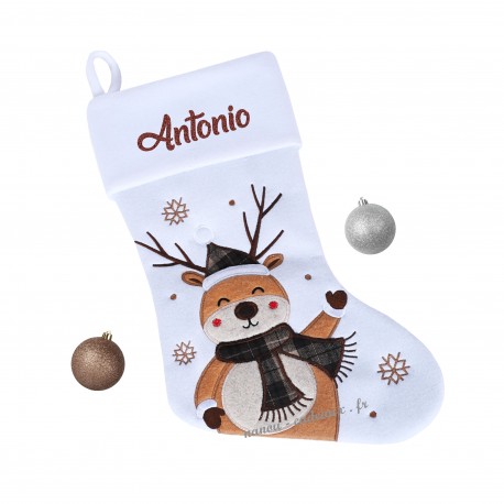 Chaussette botte Noël renard ou renne prénom personnalisé, décoration