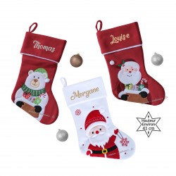Botte chaussette sapin de Noël brodé personnalisé avec prénom