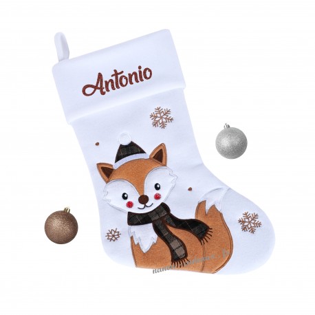 Chaussette botte Noël renard prénom personnalisée, décoration
